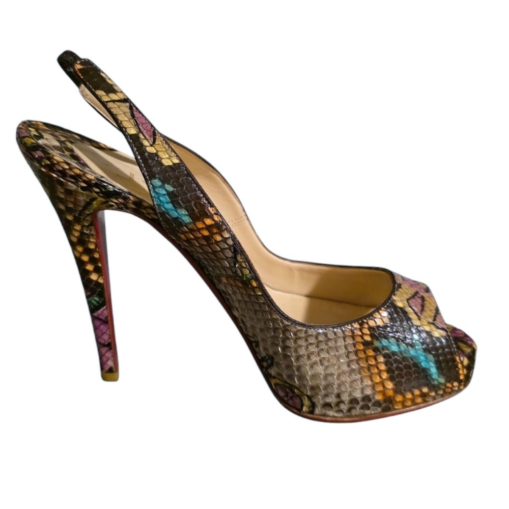 Christian Louboutin Python Peep-Toe Slingback Heels